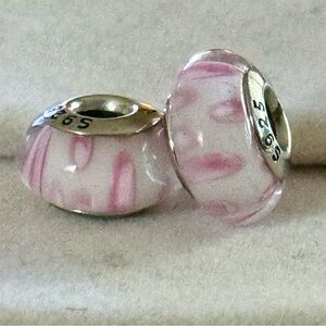 Pink and white Murano Glass Charms set fit Pandora bracelets